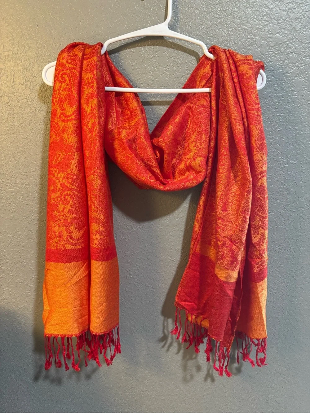Orange Paisley Fringed Scarf Pashmina cashmere and Silk